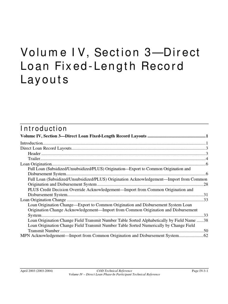Direct Loan Record Layouts Guide | PDF