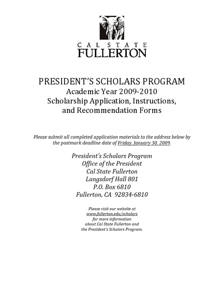 Presidents Scholars Application 20092010 PDF Advanced Placement