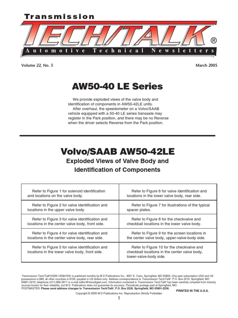 Aw 50 42 Valve Body Transmission Mechanics Automobiles