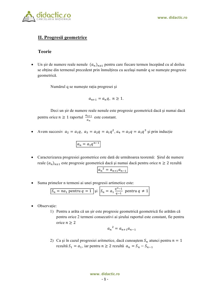 Ii Progresii Geometrice Www Didactic Ro