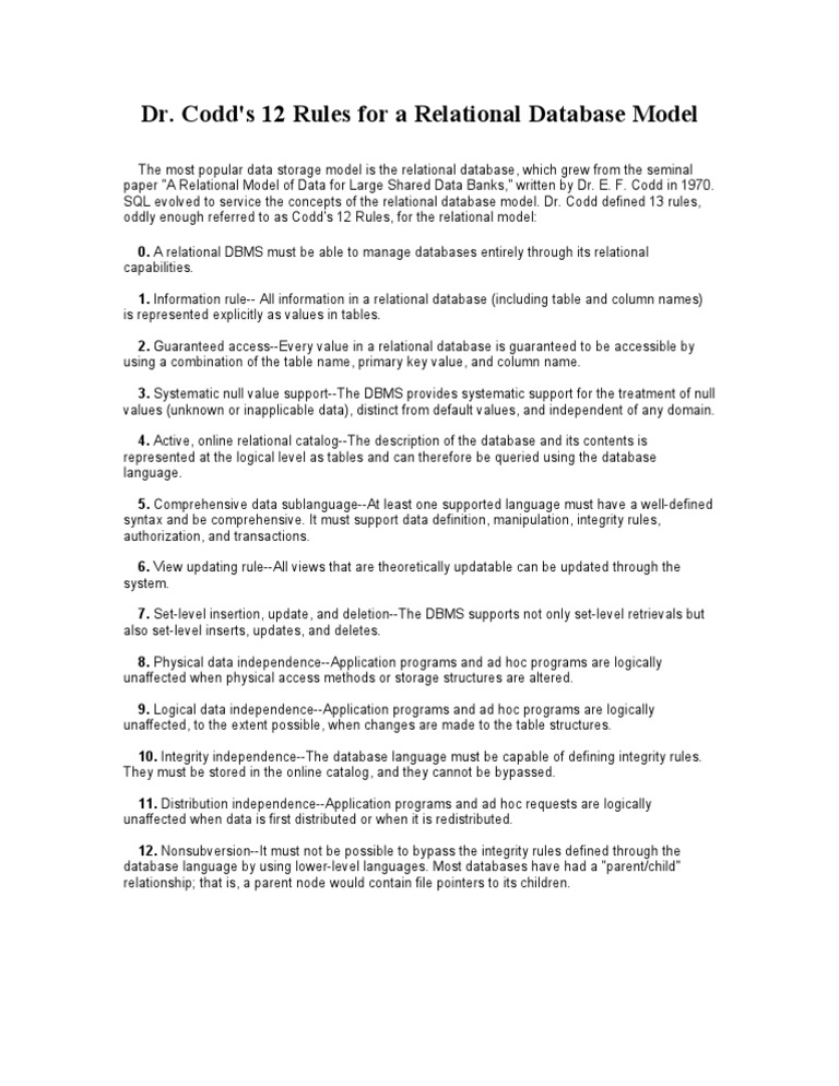 12 Rules For A Relational Database Model | Download Free PDF ...