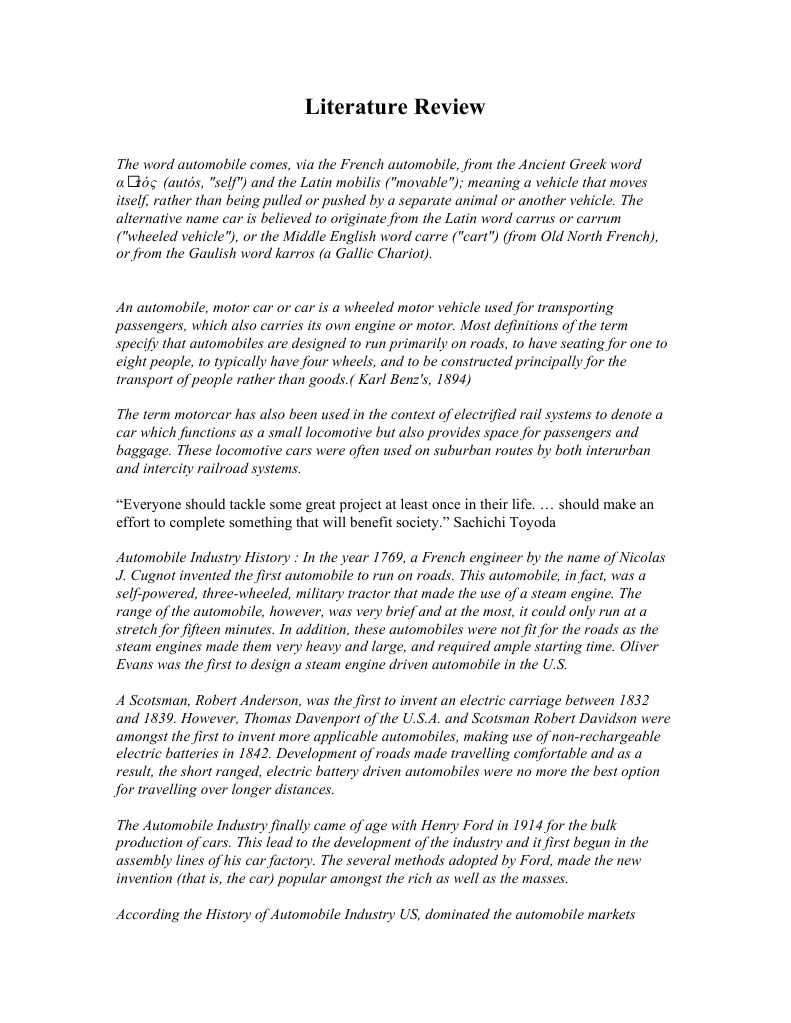 Literature Review | Toyota | Car