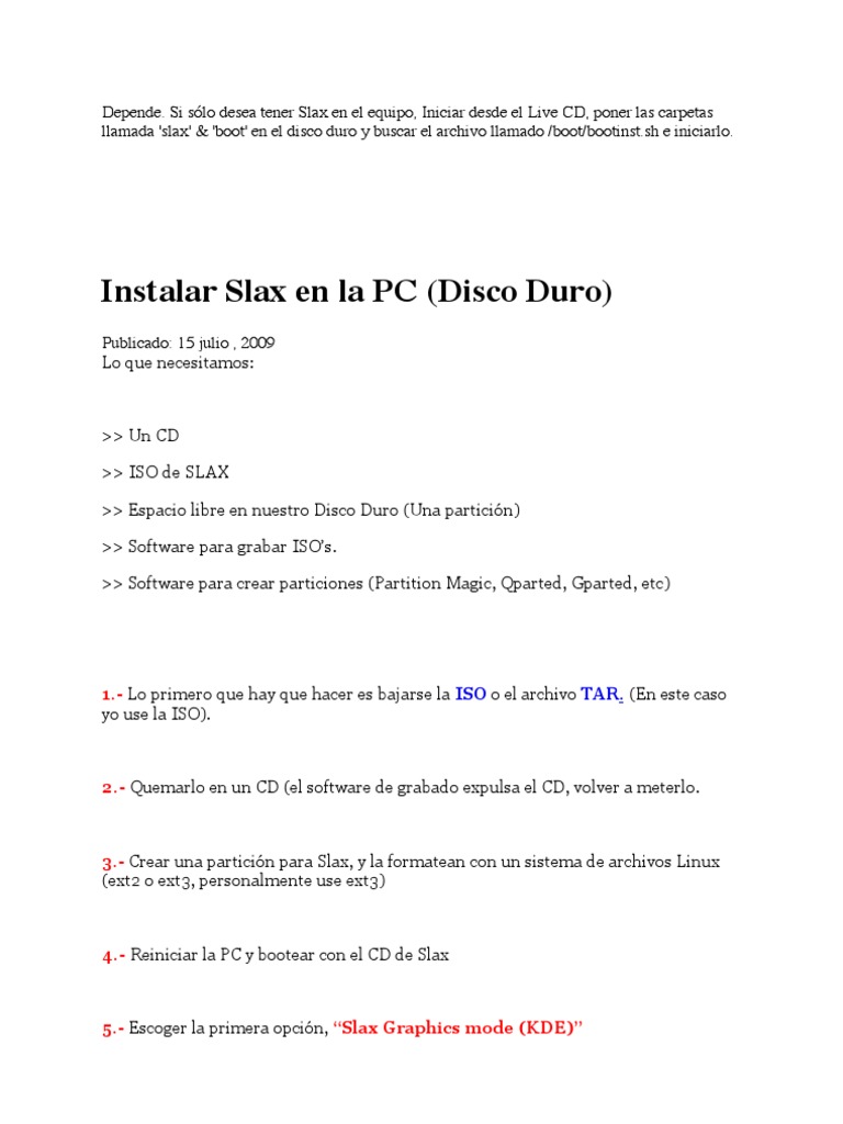 Cómo instalar Slax en el disco duro | PDF | Datos de computadora ...