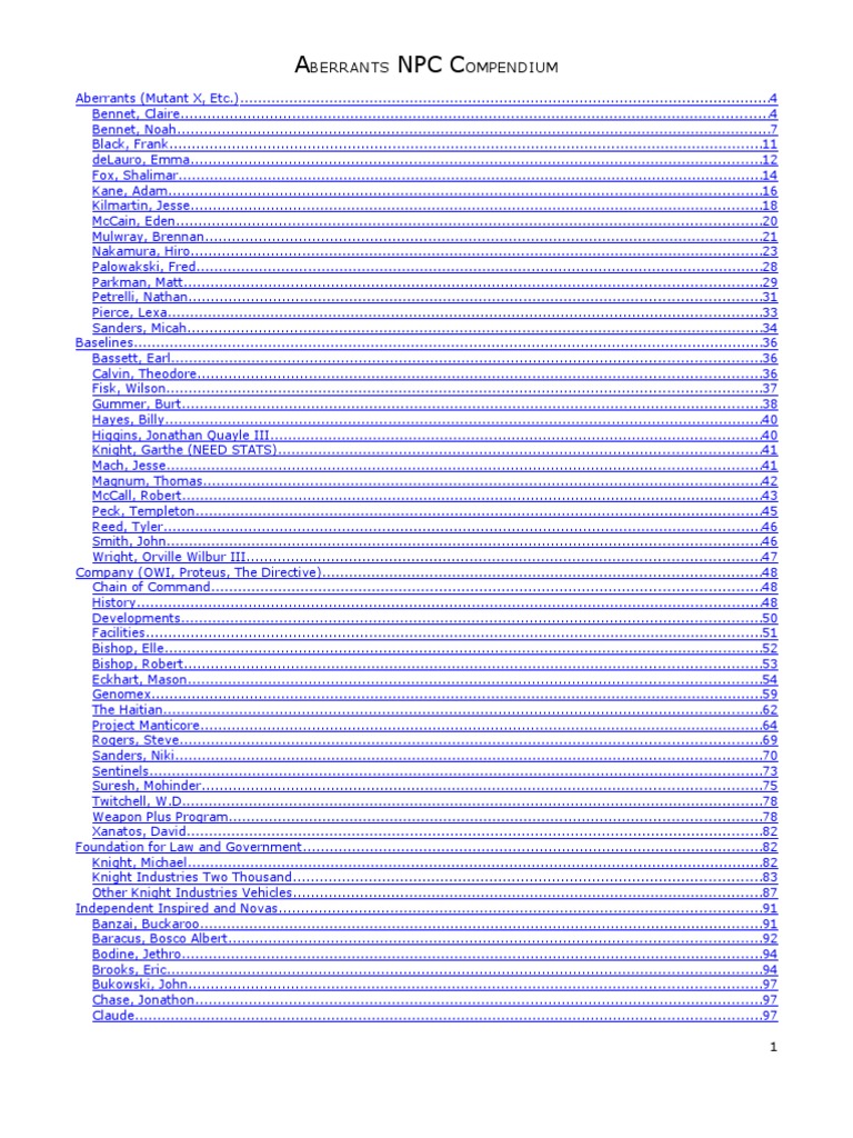 Aberrant and Trinity Universe Non-Player Characters | PDF | Claire ...