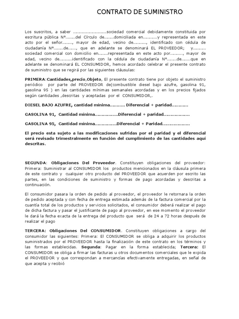 Modelo para Elaboracion de Un Contrato de Suministro Pagos Factura