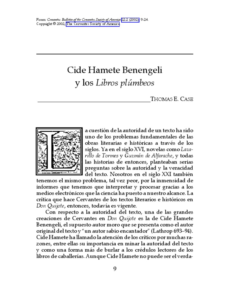 Cide Hamete Benengeli Libros Plúmbeos | PDF | Don Quijote | Miguel De ...