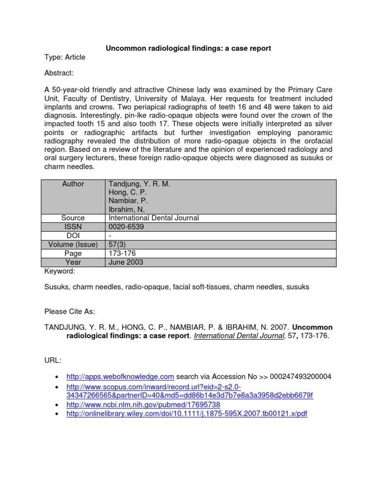 Uncommon Radiological Findings A Case Report | PDF