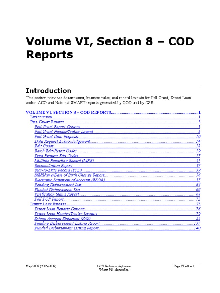 COD Reports for Pell and Direct Loans | PDF | Computers