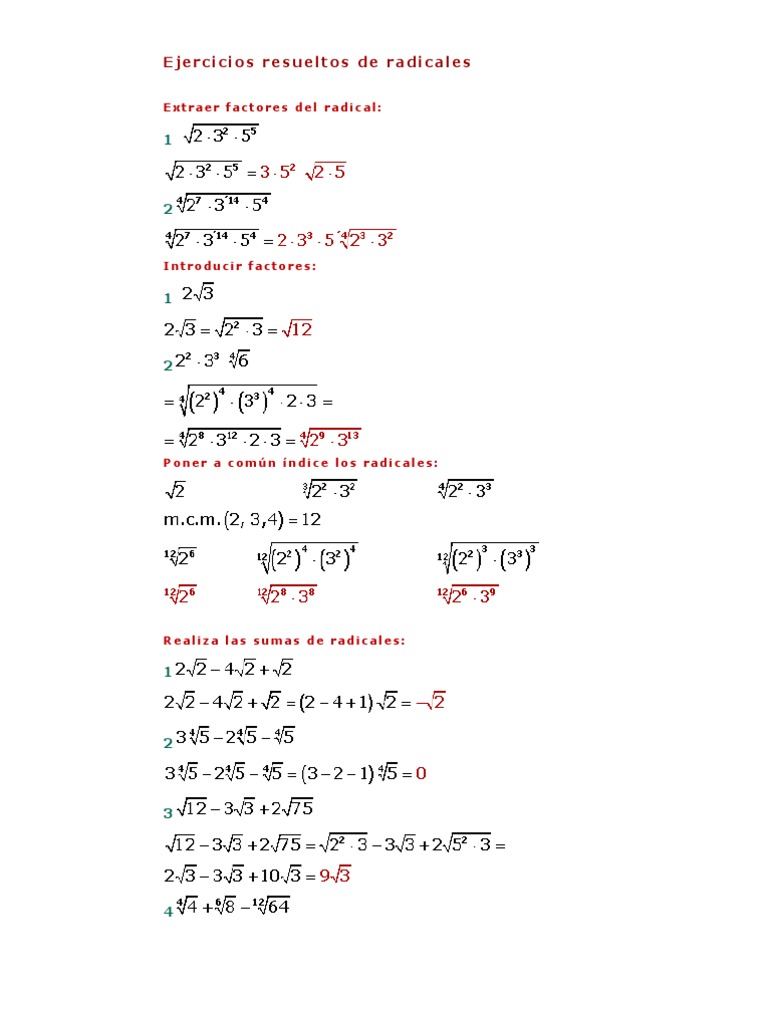 Ejercicios Resueltos De Radicales Pdf
