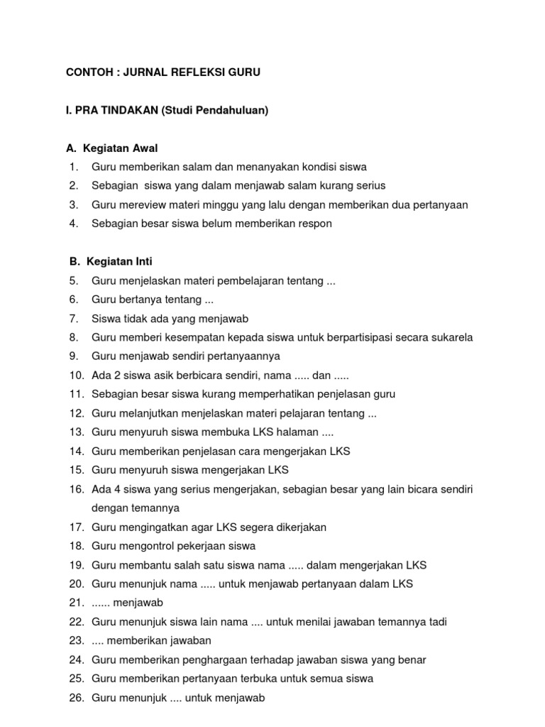 Contoh Jurnal Refleksi Guru