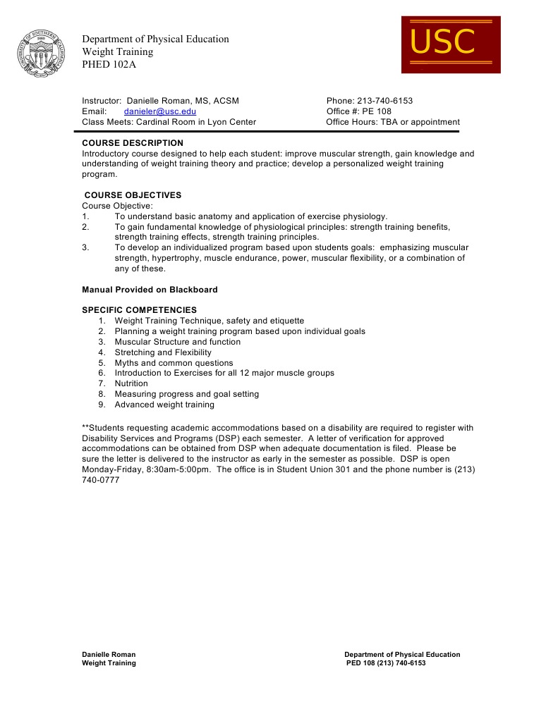 Weight Training Syllabus PDF Weight Training Strength Training