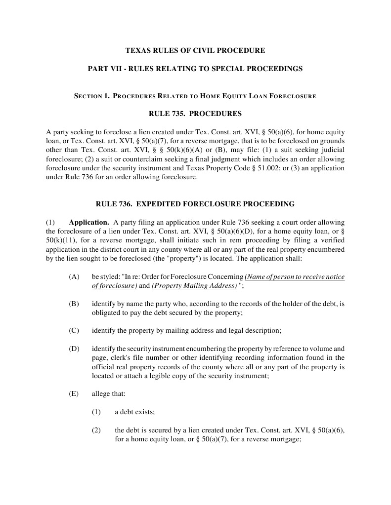 Texas Rules of Civil Procedure_part_7 Lawsuit Foreclosure