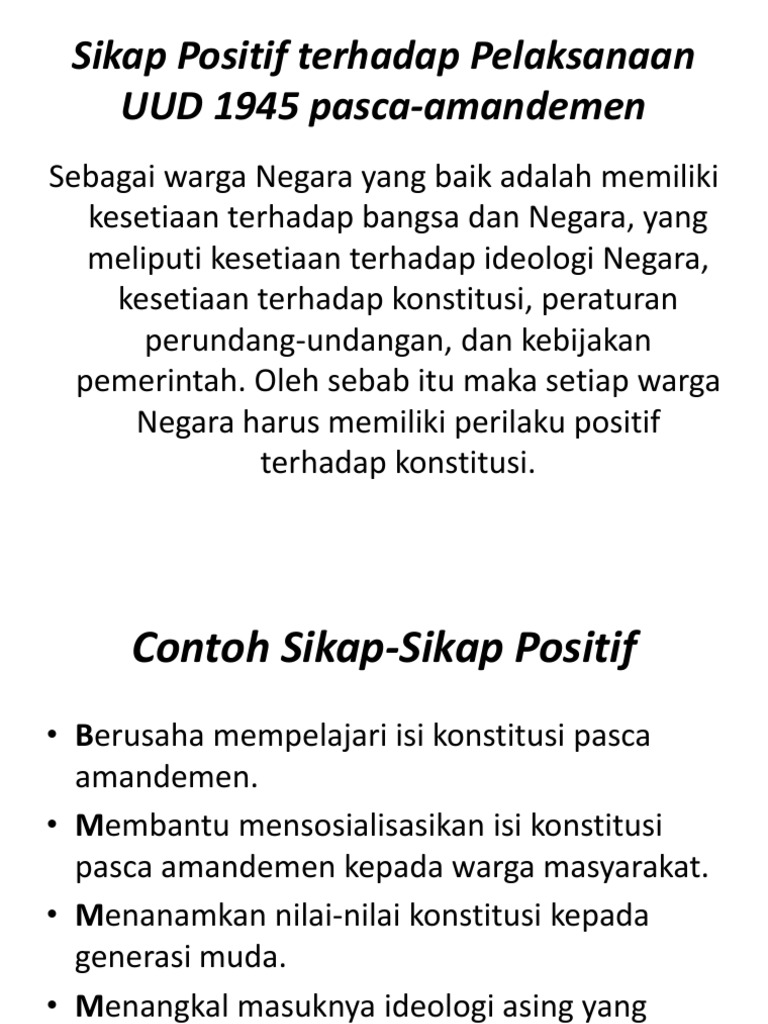 Sikap Positif Terhadap Pelaksanaan Uud 1945 Pasca Amandemen Pdf