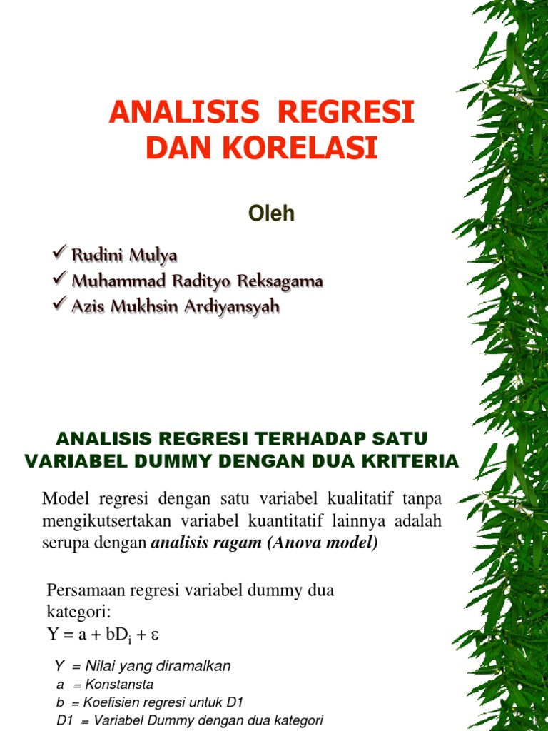 Contoh soal Penyelesaian Analisa Regresi Dan Korelasi 