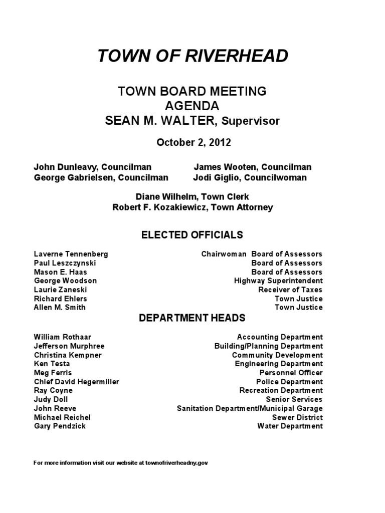 Town Board Oct 2 Agenda PDF Traffic Government