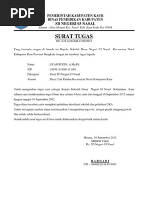 Surat Tugas Menjadi Kepala Sekolah Sementara Pdf