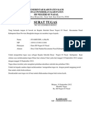 Surat Tugas Menjadi Kepala Sekolah Sementara Pdf