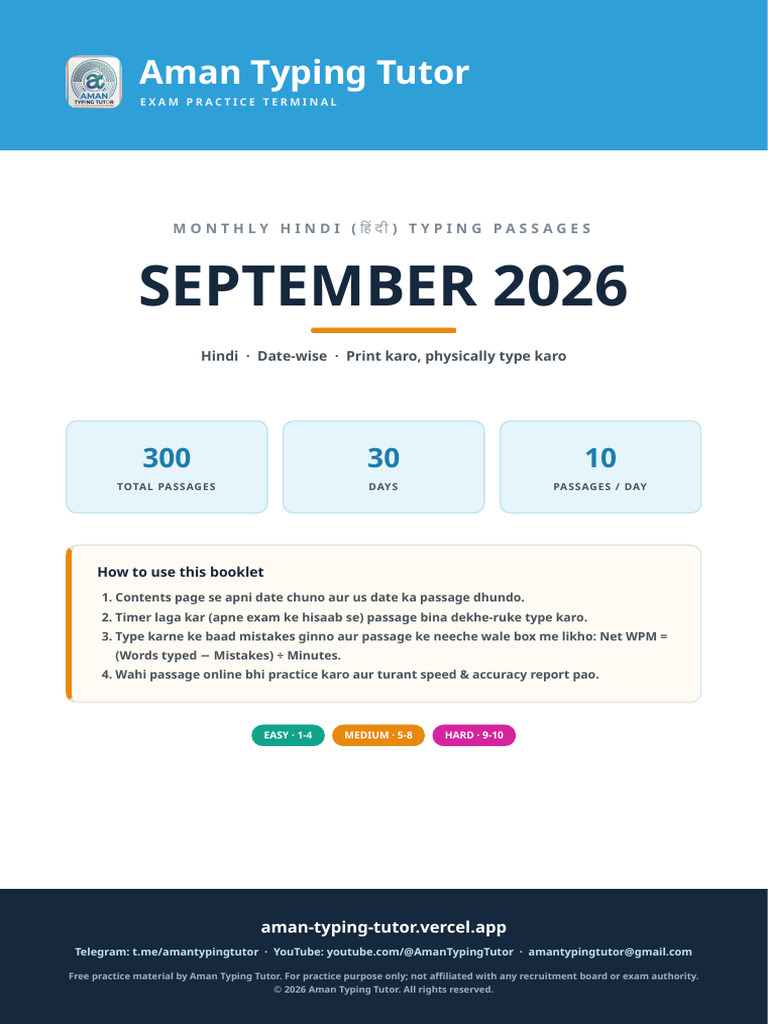 Aman Typing Tutor | Hindi Typing Passages Study Material September 2026 ...