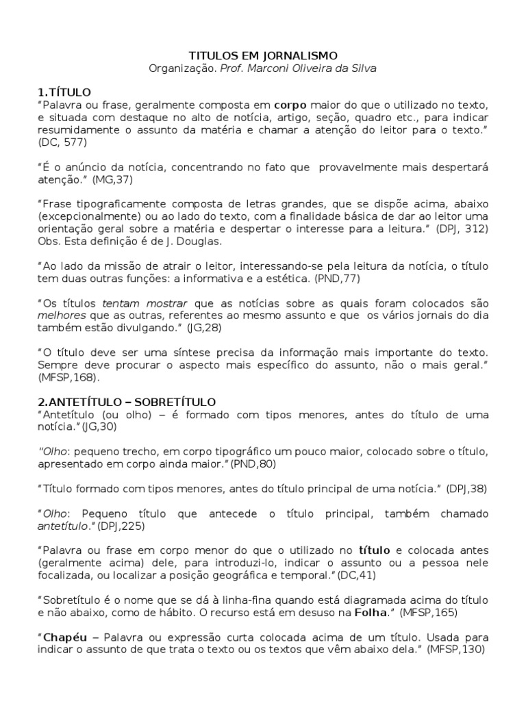 Tipos de Títulos no Jornalismo | PDF | Jornalismo | Editorial