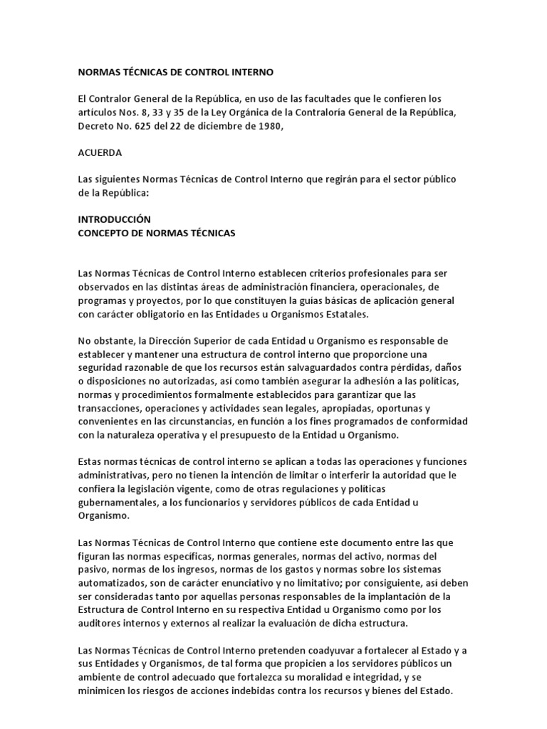 Normas Técnicas de Control Interno | PDF | Contabilidad | Recursos humanos