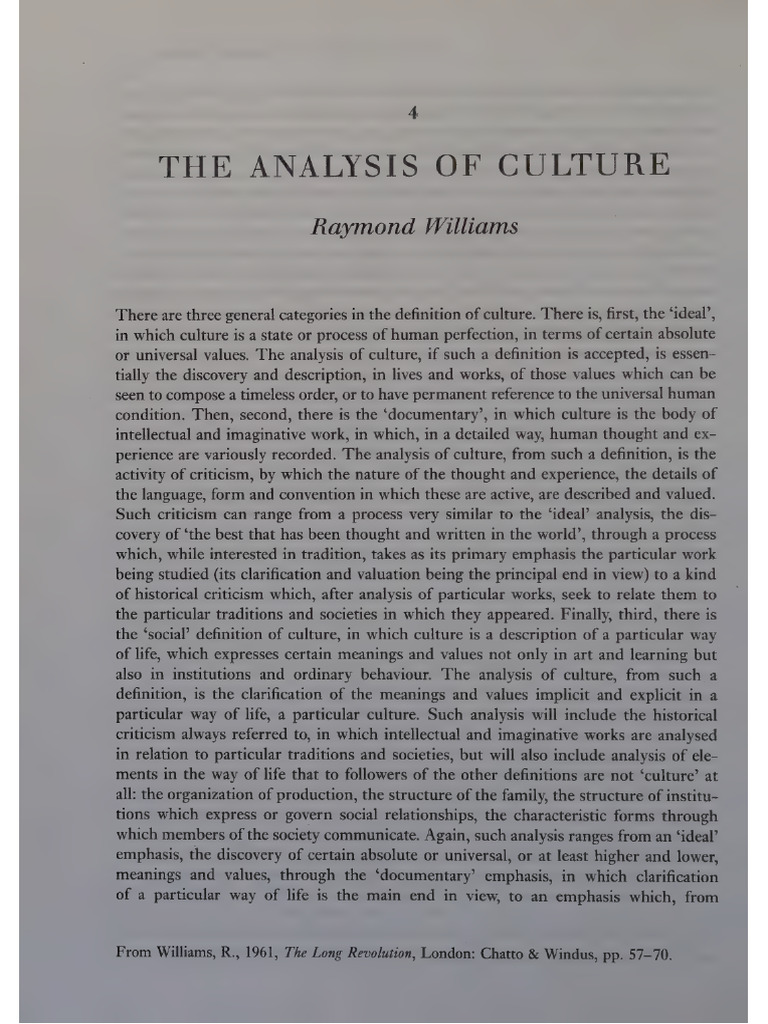 Raymond Williams - Analysis of Culture.pdf | PDF