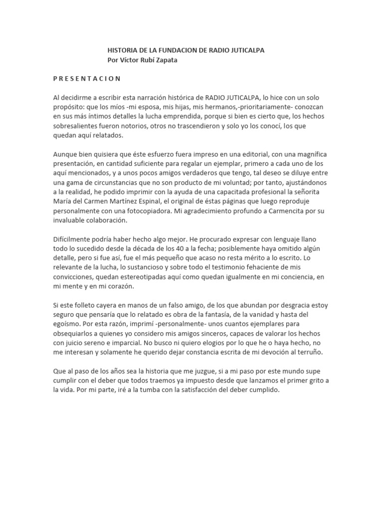 Historia de La Fundacion de Radio Juticalpa PDF Radio Antena (Radio)