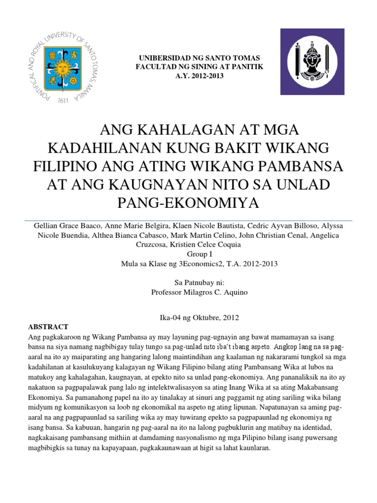 Ang Kahalagan at Mga Kadahilanan Kung Bakit Wikang Filipino Ang Wikang