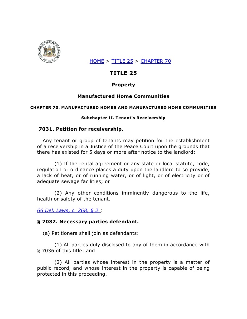 Title 25 Property Manufactured Home Communities PDF Receivership