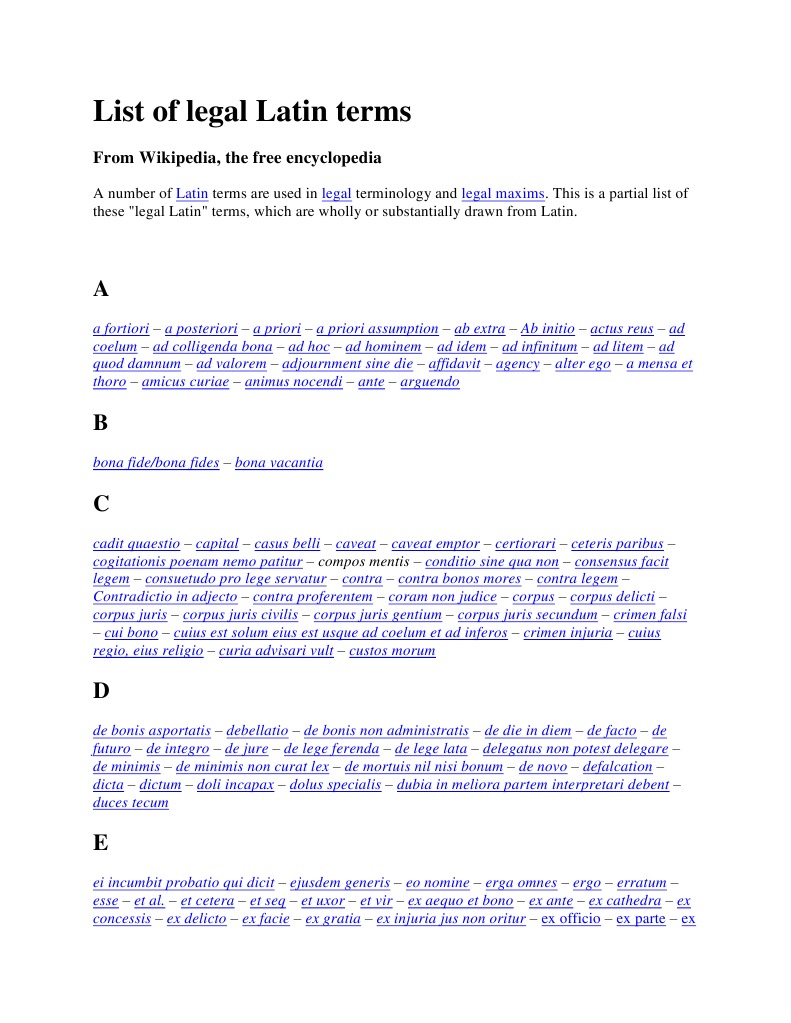 List of Legal Latin Terms PDF
