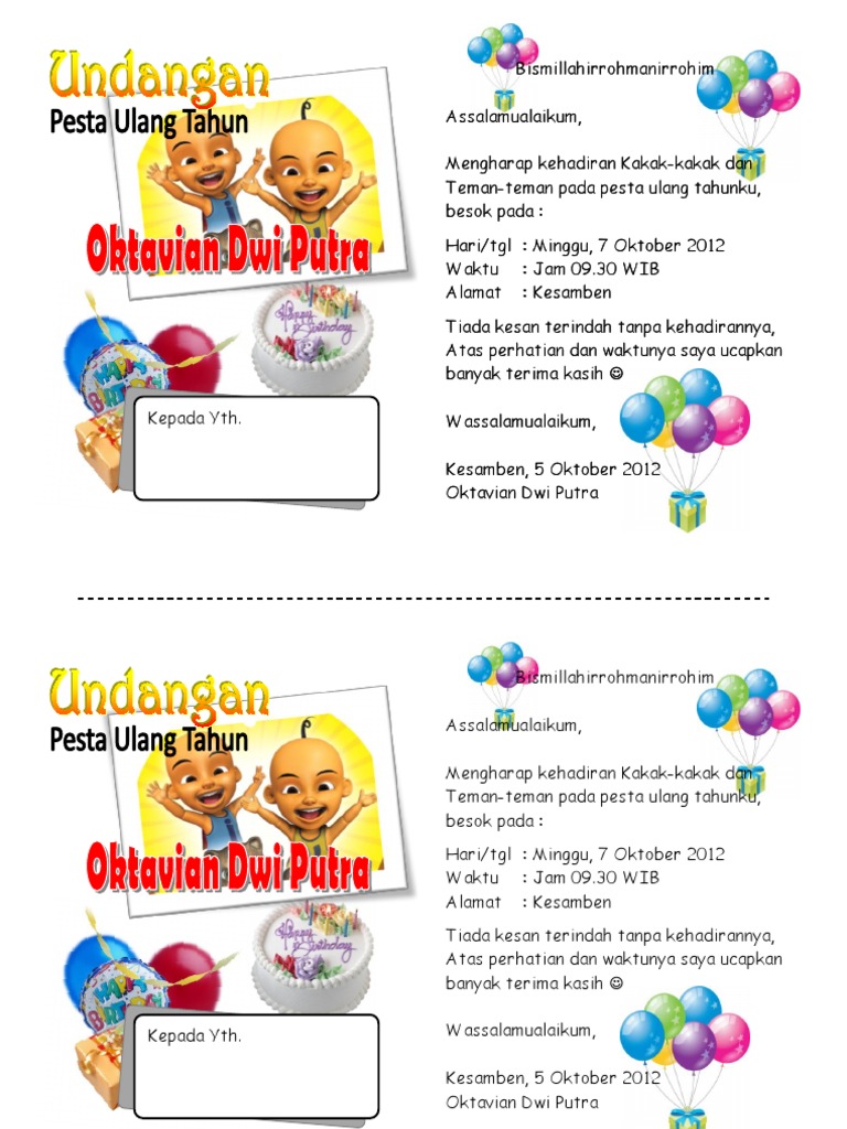 Format Undangan Ulang Tahun