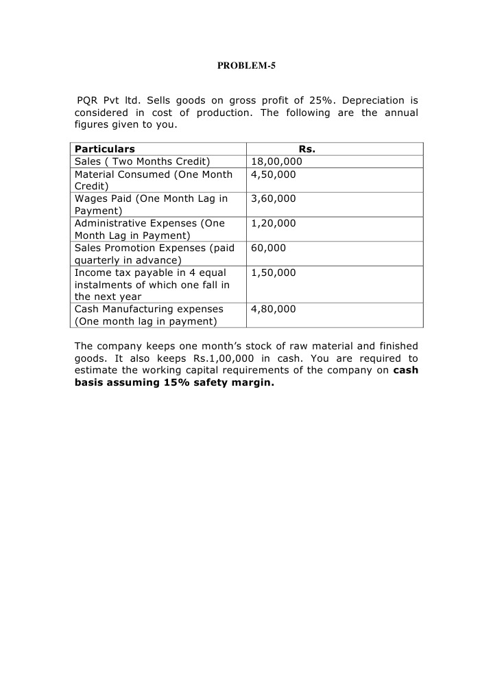 Working Cap Problem | PDF