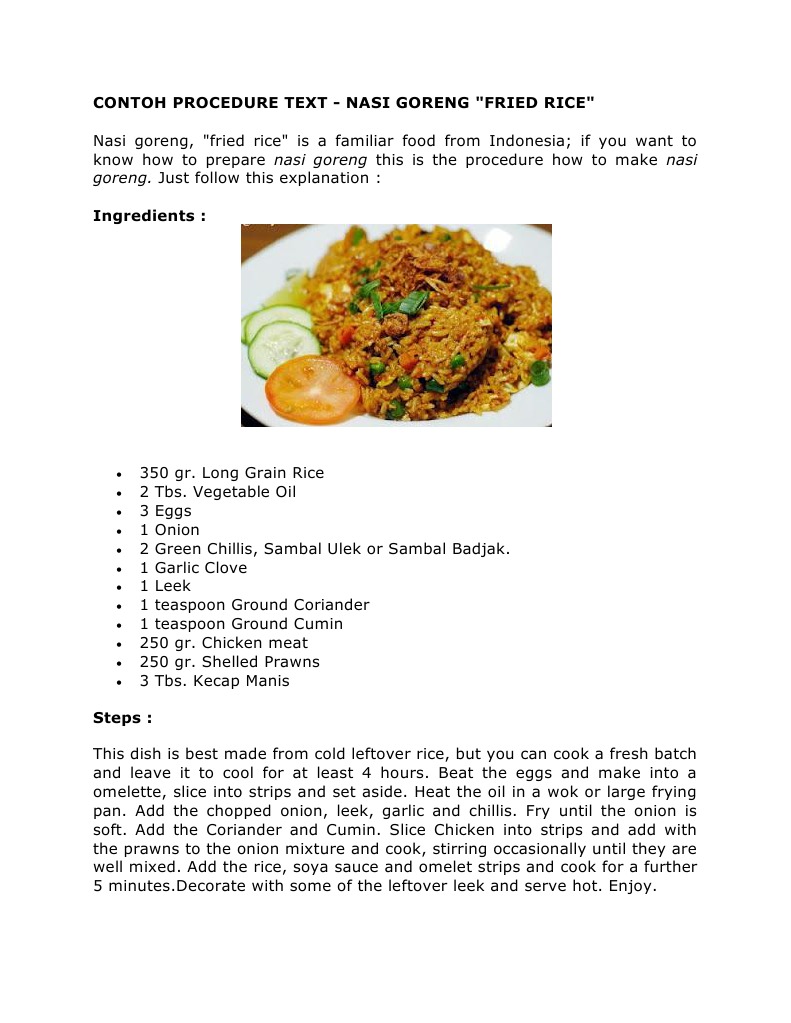Contoh Procedure Text How To Make Fried Rice Beserta Gambar - Temukan