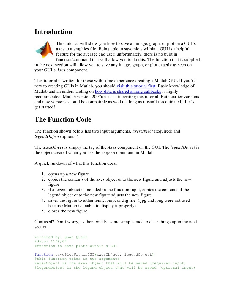 Matlab GUI Tutorial - Saving Plots Within A GUI | PDF | Matlab ...