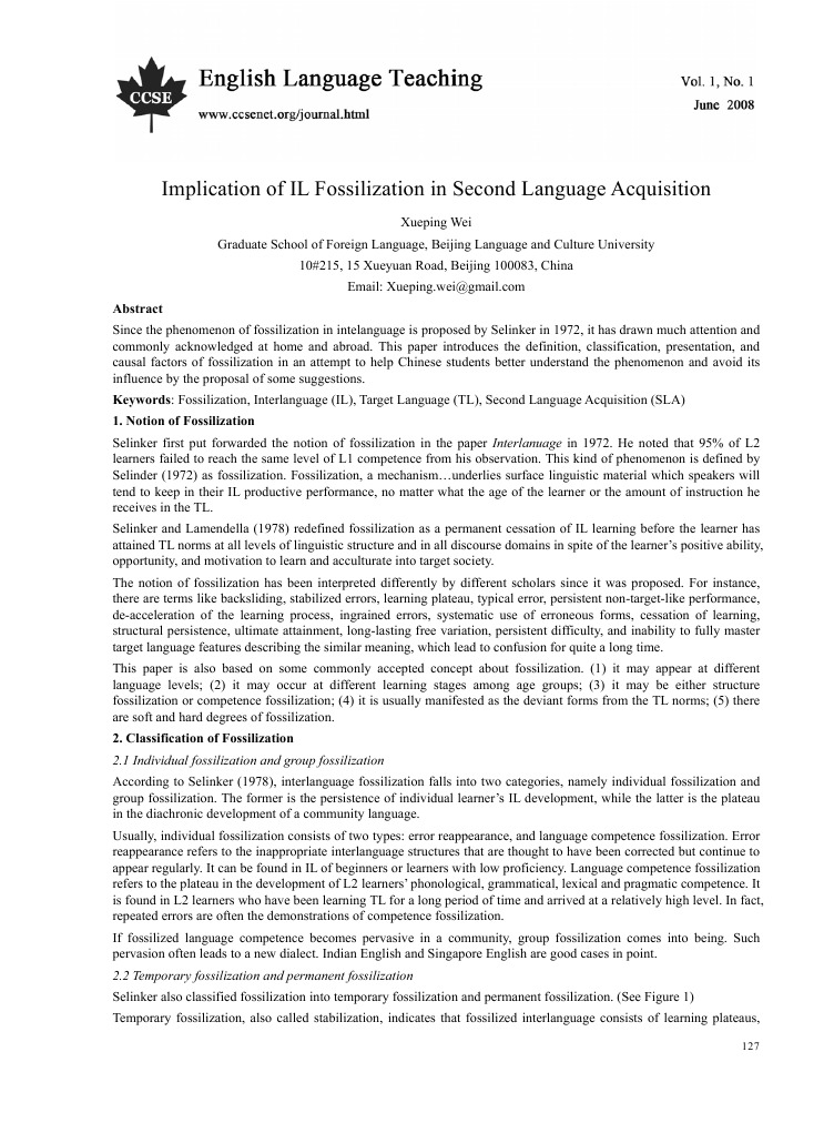 A Review Of Research On Fossilization In Second Language Learning – UVRIR