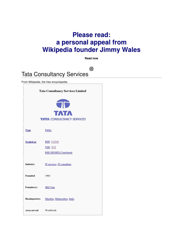 History of Tcs Company PDF Business Company Information