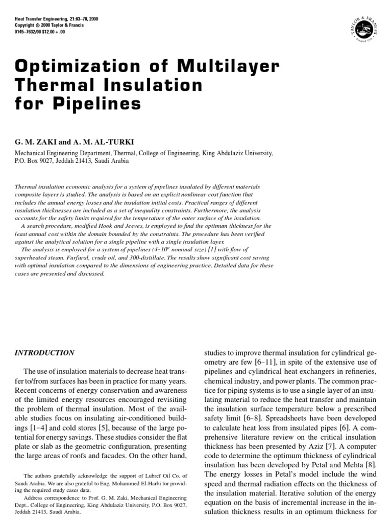 Optimization of Multilayer Thermal Insulation For Pipeline | PDF ...