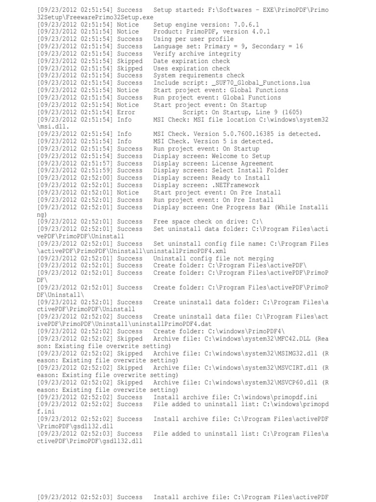 Primopdf Setup Log Computer File Microsoft Windows