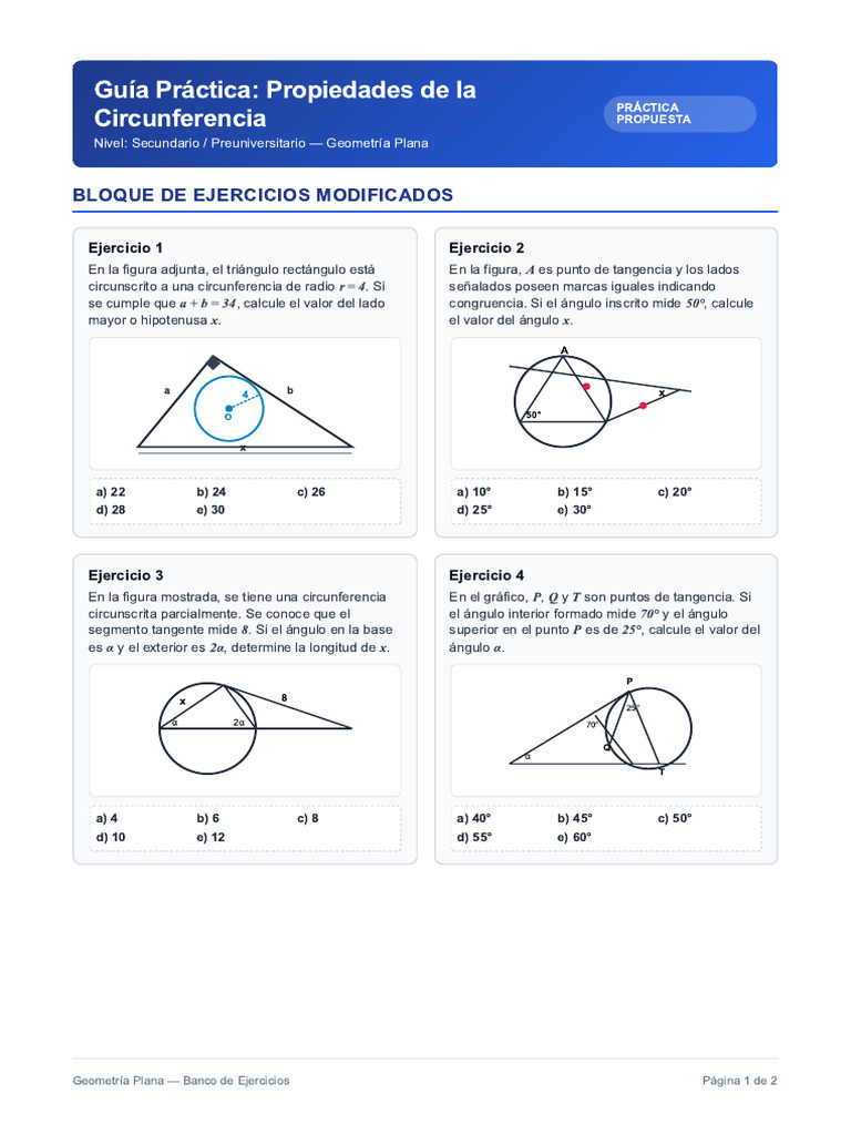 Guia de Ejercicios de Geometria.pdf | PDF | Tangente | Triángulo