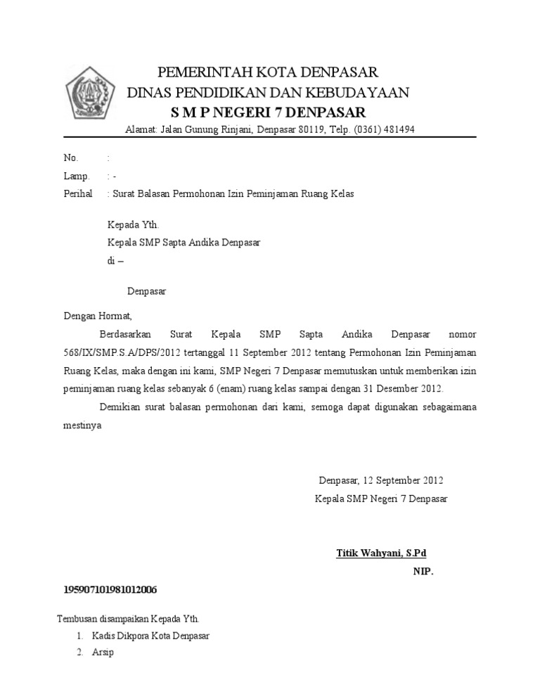 Surat Balasan Permohonan Izin Jam Kelas Pdf