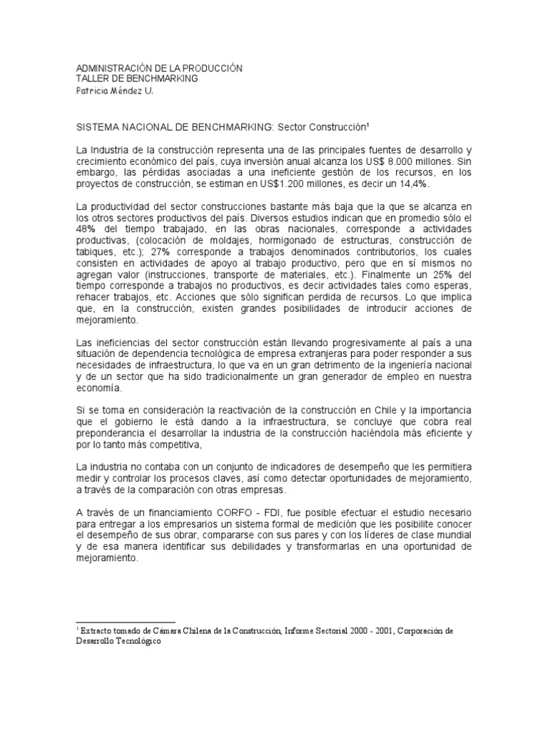 Eficiencia en la Construcción: Benchmarking | PDF | Benchmarking ...