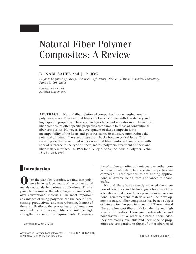 Natural Fiber Polymer Composites Review | PDF | Composite Material ...