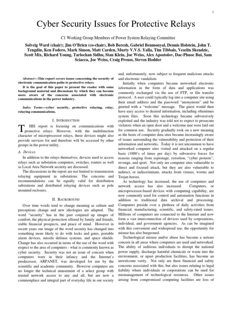 Cyber Security Issues For Protective Relays | PDF | Computer Network ...