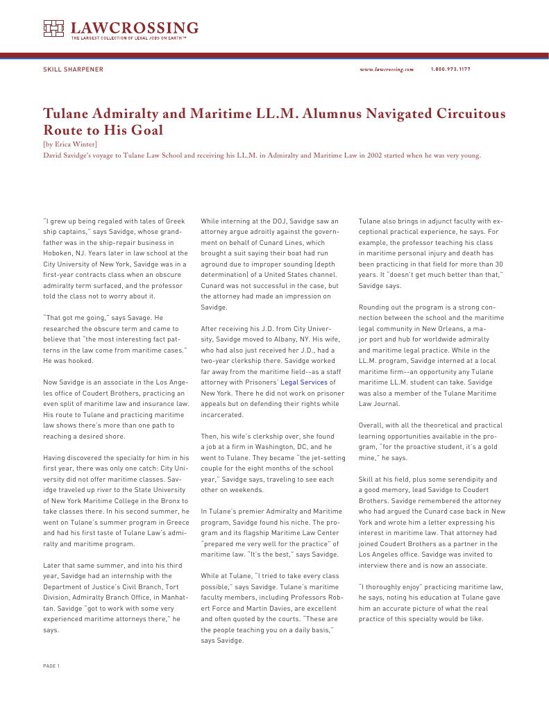Tulane Admiralty and Maritime LL M Alumnus Navigated Circuitous Route