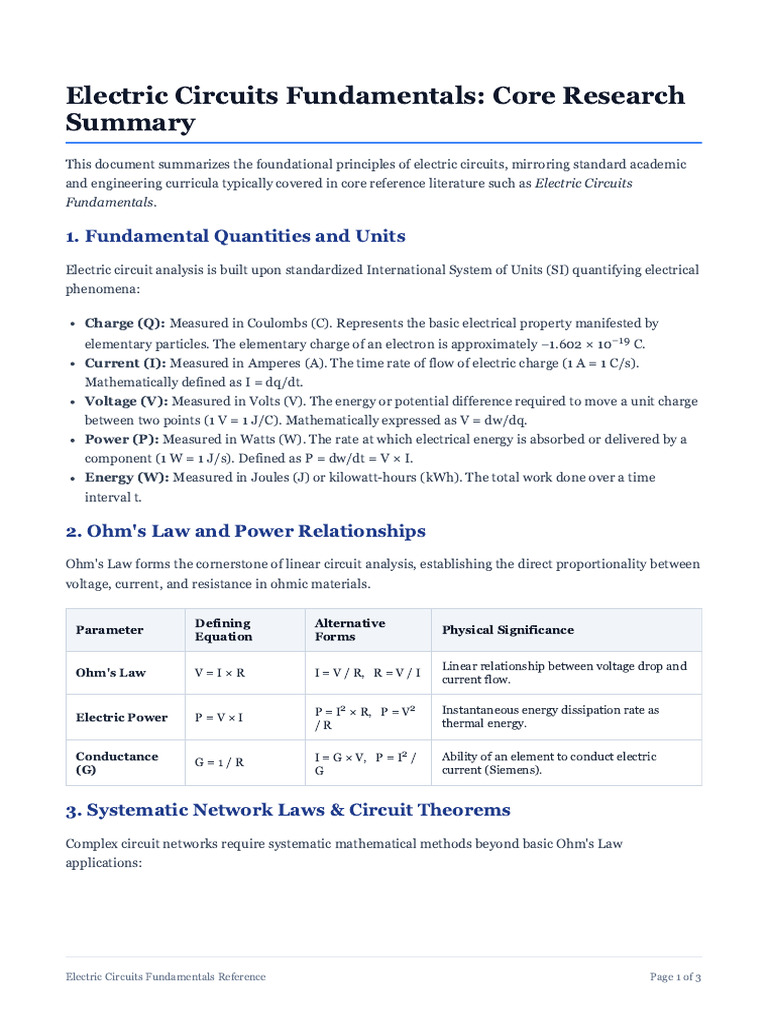 Electric Circuits Fundamentals Research Summary (1).pdf | PDF ...