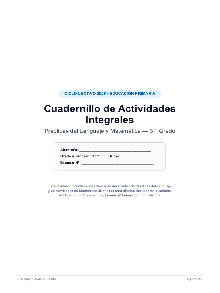 Cuadernillo de Actividades - 3er Grado.pdf | PDF