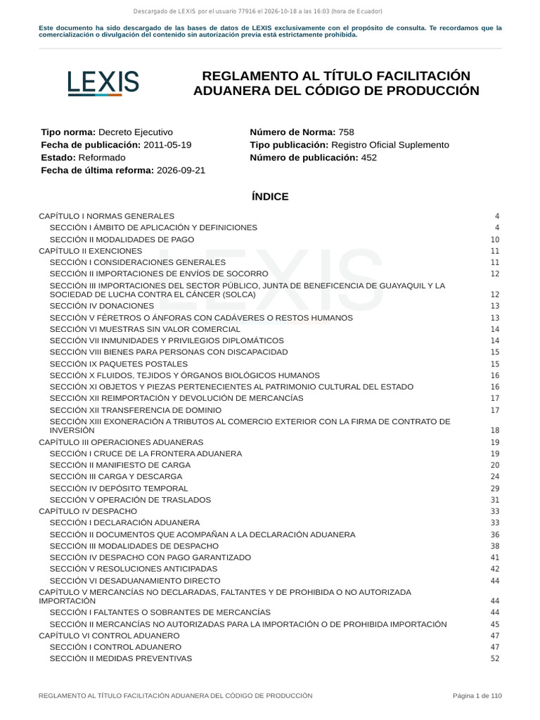 REGLAMENTO AL TITULO V SEPTIEMBRE 2026.pdf | PDF | Regulación | aduana