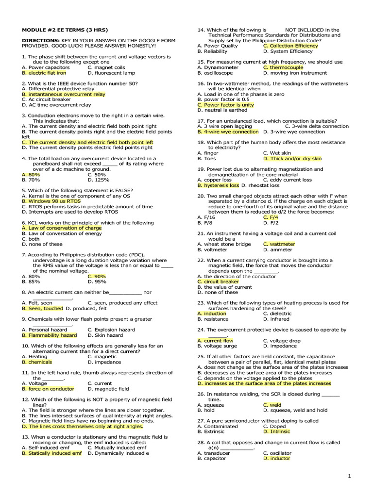 EE Reviewer module 2 | PDF | Electric Current | Voltage