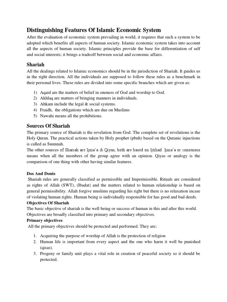1distinguishing Features of Islamic Economic System1 | PDF | Sharia ...
