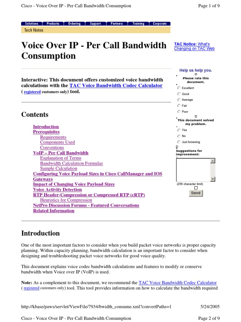 Voice Over IP - Per Call Bandwidth Consumption | PDF