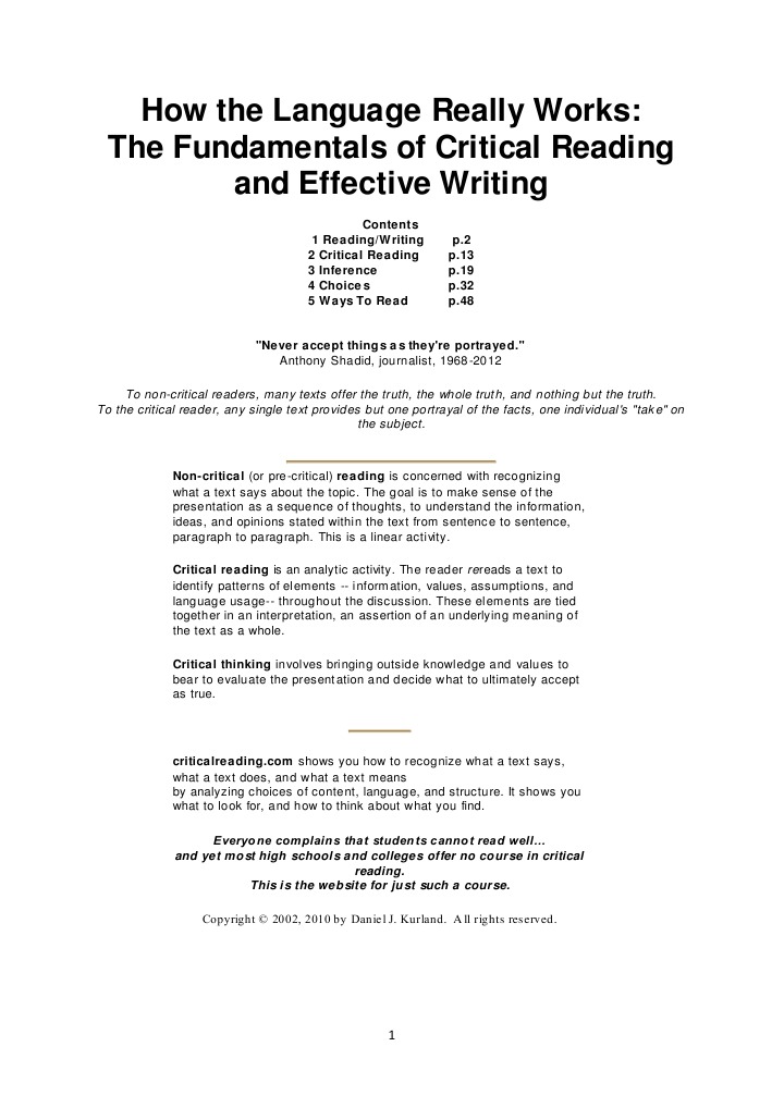 Critical Reading | PDF | Critical Thinking | Reading (Process)
